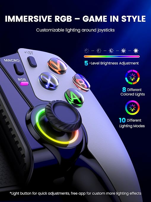 KICKDOT Mobile Gaming Controller with TMR Joysticks & Hall Triggers, No Drift Bluetooth Gamepad for iPhone (iOS)/Android/Switch 2/1/OLED - Wireless Controller for Xbox Cloud/Steam Link, RGB Light, Turbo Macro Back Buttons, Long Battery - Image 3
