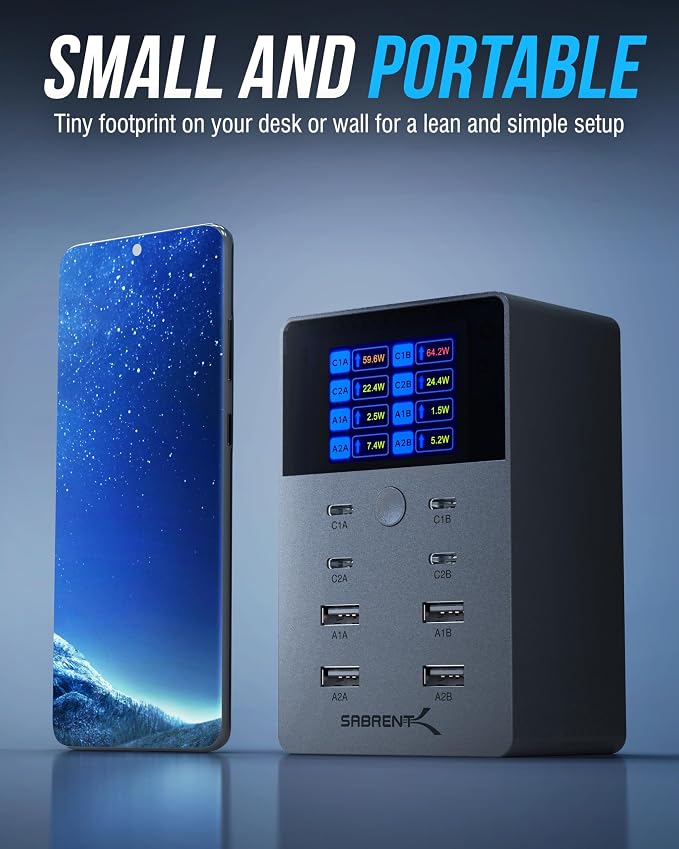 SABRENT VOLTIK Charging Station, 252W 8-Port USB C and USB A, LCD Display - Image 9