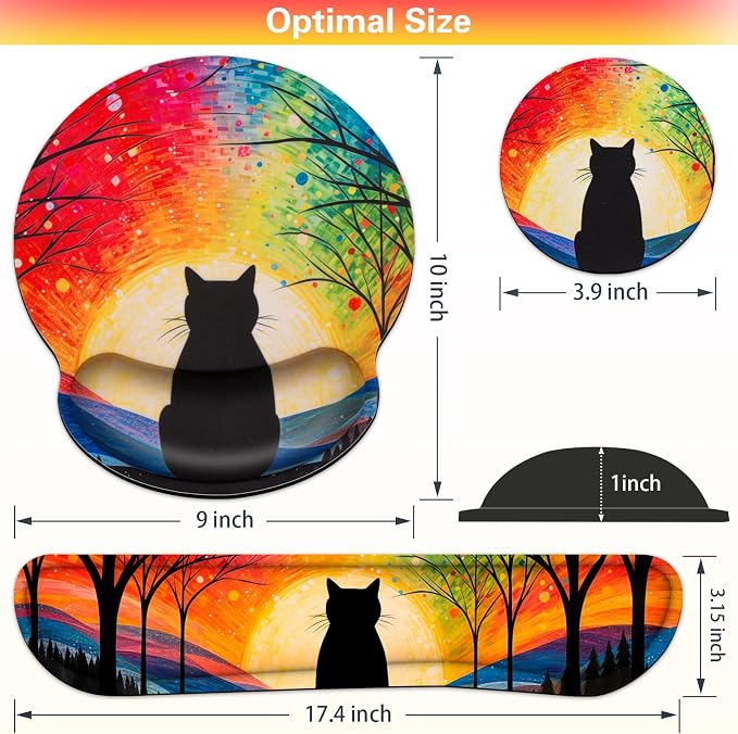 3-in-1 Mouse Pad with Wrist Rest Cute Black Cat Set - Image 6
