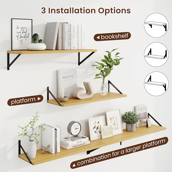 Axeman 30 Inch Floating Shelves, 10 Inch Deep Oak Wall Shelves Set of 2 - Image 4