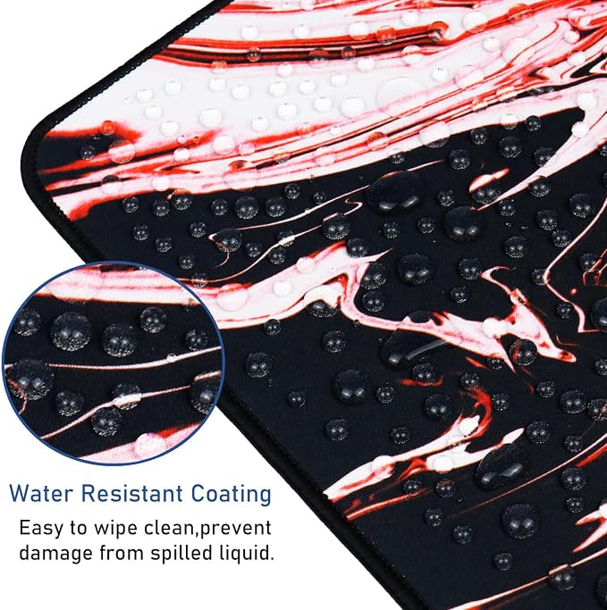 Large Extended Mouse Pad with Stitched Edges, Durable Non-Slip Natural Rubber Base, Waterproof Computer Keyboard Pad Mat for Esports Pros/Gamer/Desktop/Office/Home - Marble Red - Image 4