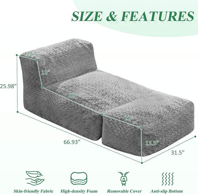 Hobestluk Large Bean Bag Chairs Sofa for Adults Giant BeanBag Couch Lounger | Ergonomic Design,Memory Foam,Washable Cover,Oversized Comfy Chaise Lounger Boneless Couch Living Room | Chevron Grey Large - Image 2