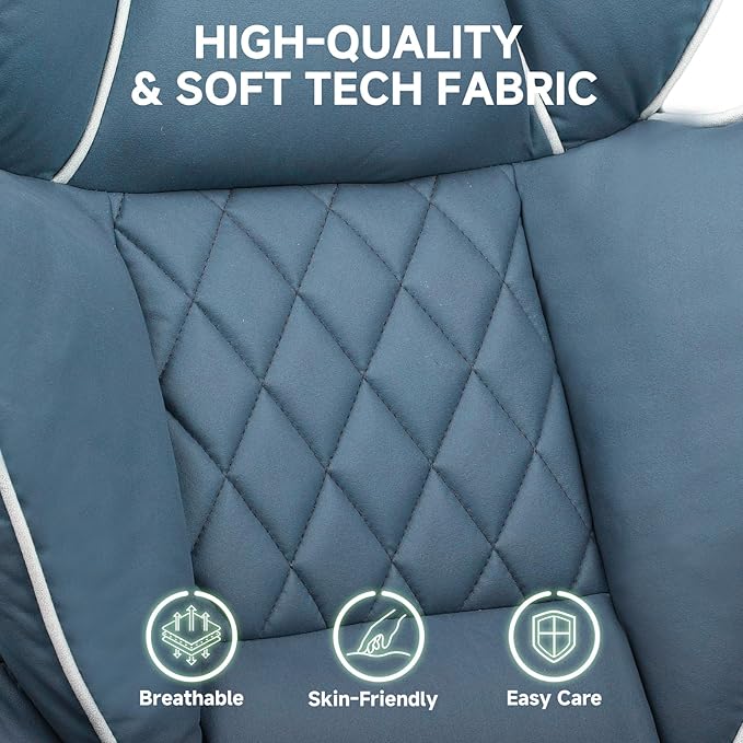 COMHOMA Big and Tall Gaming Chair with Pocket Spring Lumbar Support, Ergonomic Office Chair with Footrest, Executive Desk Chair with Outward Fixed Soft Armrests, Computer Chair with High Back, Blue - Image 6