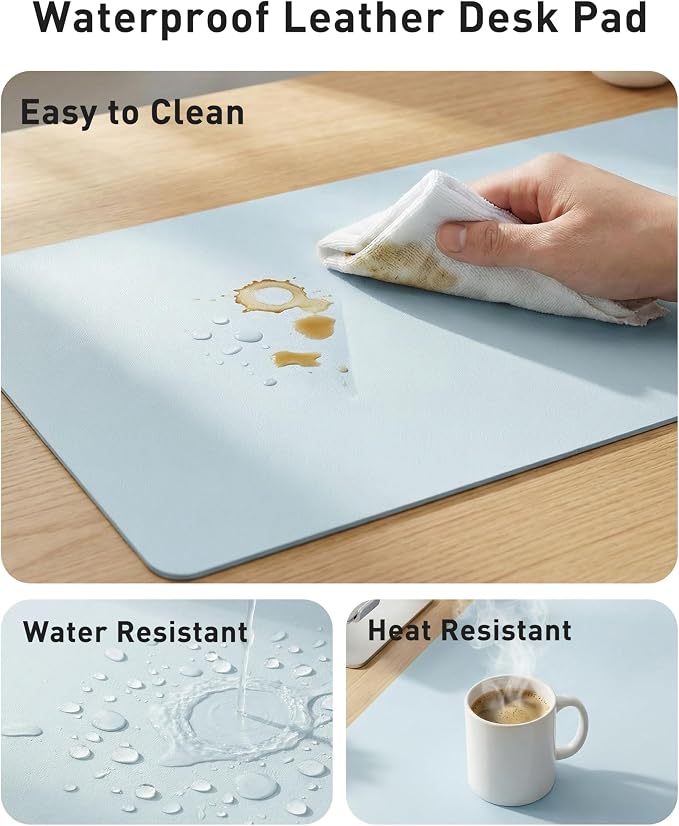 Aothia Faux Leather Desk Mat - Large Mouse Pad, Non-Slip PU Leather Blotter, Waterproof Writing Surface for Office and Home (Baby Blue, 40" x 24") - Image 7