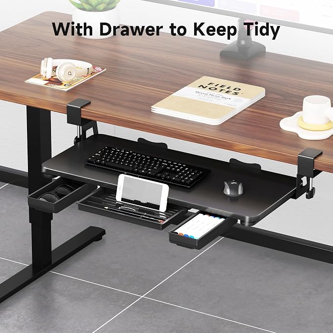 XINLEI Keyboard Tray Under Desk with Storage Drawer Large C-Clamp 26.7”(31” Including Clamps) x 11.8” Slide-Out Platform Computer Drawer Pull Out Keyboard & Mouse Tray DSF7CT - Image 5