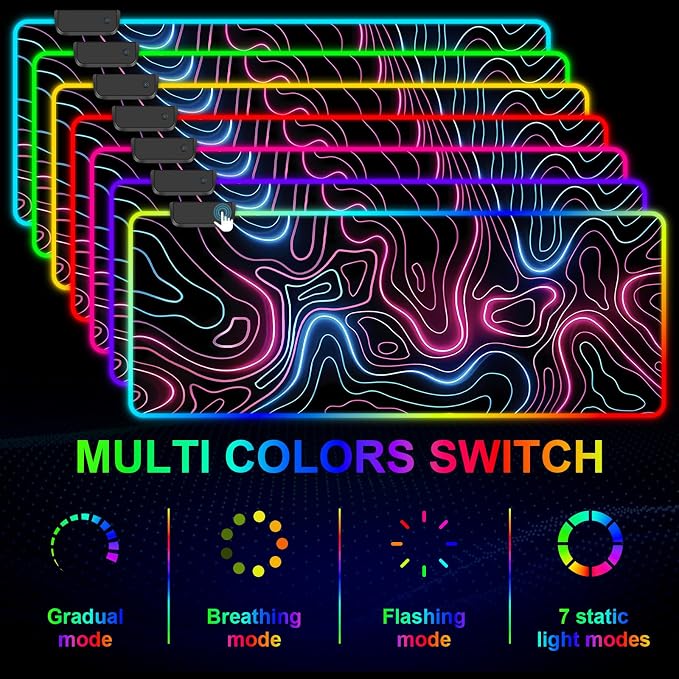 Mouse Pad 31.5 X 11.8 Inches RGB Mouse Mat with 13 Light Modes | Touch Control, Large Gaming Mousepad with Non-Slip Rubber Base for Office & Game, Model-J - Image 4