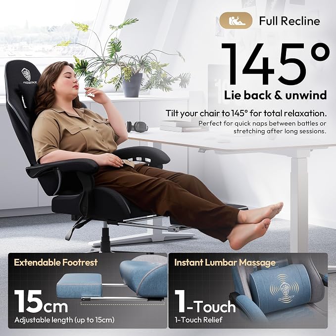Dowinx Gaming Chair Fabric Big and Tall with Pocket Spring Cushion, Massage Game Chair Cloth with Headrest, Ergonomic Computer Chair with Footrest 350LBS - Image 7