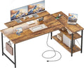 Mericonia 55 in L Shaped Gaming Desk, Large Corner Desk with Monitor Stand | Reversible Computer Desk with Power Outlets, LED Light & Storage Shelves, Office Table for Home Bedroom Study Work Writing by MERICONIA