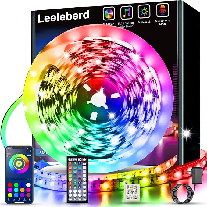 Leeleberd 32.8ft Led Strip Lights Smart App Music Sync Color Changing RGB Led Light Strips Bluetooth LED Strips with Remote Led Lights for Bedroom Home Decoration by Leeleberd