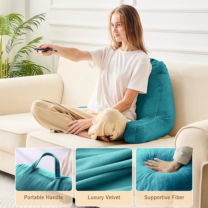 Sasttie Reading Pillow for Bed, Back Pillow for Sitting Up, Teal Blue - Image 5