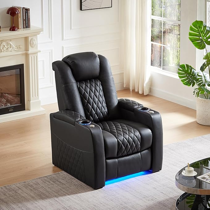 comfiroom Top-Grain Leather Home Theater Seating, Dual-Motor Power Recliner - Image 2