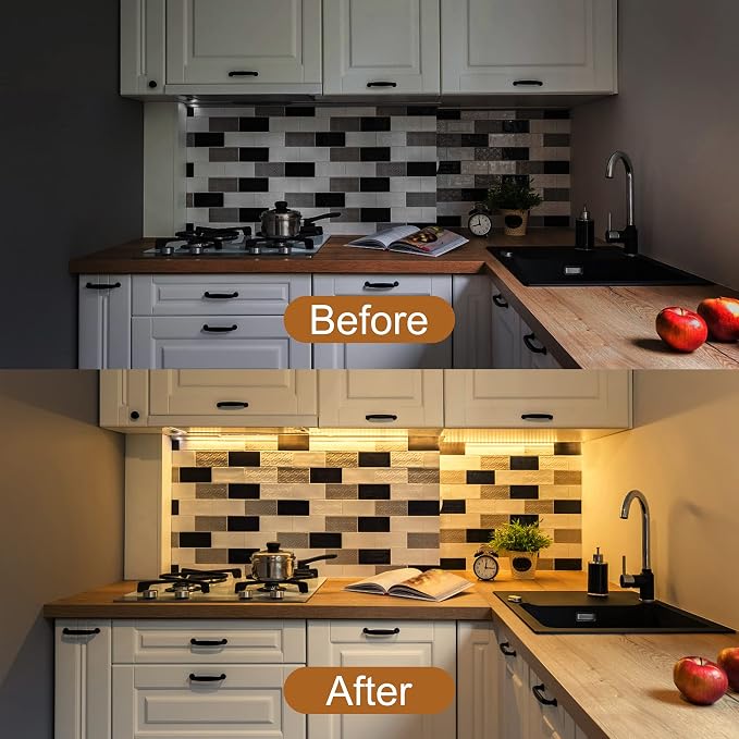 JUSJUBR Under Cabinet Lighting, 2pcs 12" 3000K Dimmable LED Closet Light, USB Plug, Memory Function, Linkable Cabinet Light Bar for Kitchen, Plug-in Workbench Light, Super Slim LED Light Bar for Room - Image 5