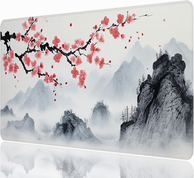 Japanese Watercolor Cherry Blossoms Desk Mat, XXL 35.4"x15.7" Large Mouse Pad, Sakura Extended Gaming Mouse Mat,Non-Slip Rubber Base Waterproof with Stitched Edges for Gaming Office Home Decor by Unknown