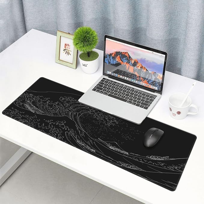 Japanese Sea Wave Large Mouse Pad, Anime Black Gaming, Extended Kanagawa Mat Desk Pad, 3mm Thick Long Non-Slip Rubber Base Mice Pad, 31.5 X 11.8 Inch - Image 8