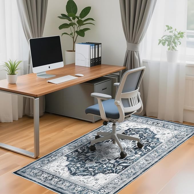 Office Chair Mat for Hardwood Tile Floor, 48"x60"Anti-Slip Under Desk Carpet Protector for Rolling Computer Chair Mat, Machine Washable Office Area Carpet (Chenille,Blue) - Image 7