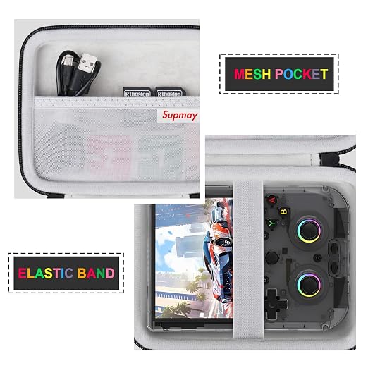Supmay Hard Carrying Case for RG406V/ RG405V Handheld Game Console, Retro Game Protective Case with Zipper Mesh Pocket for SD Card, USB Charging Cable, User Manual, Black - Image 4