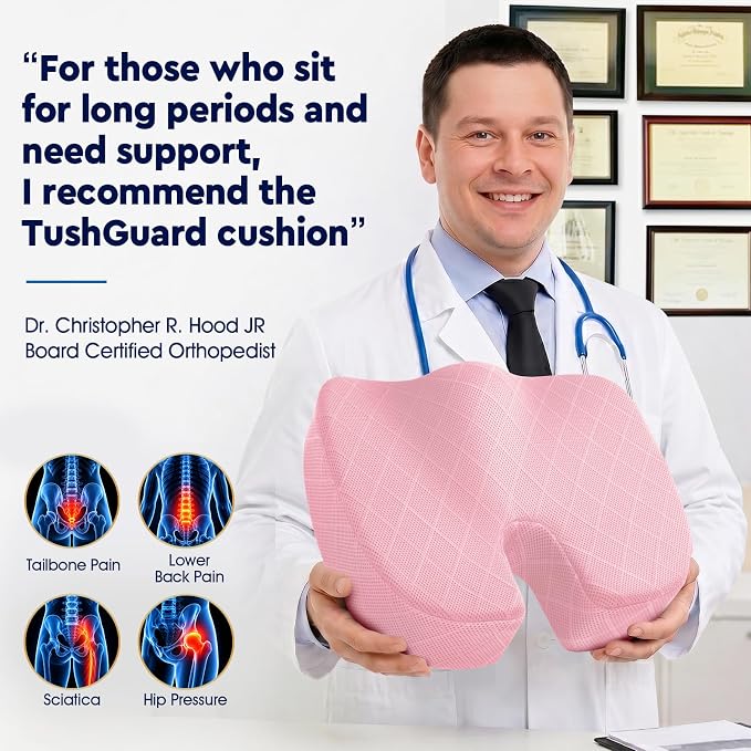 TushGuard Seat Cushion, Memory Foam Office Chair Cushion - Pink, XXX-Large | for Car Seat, Airplane, Desk Chair - Sciatica & Hip & Coccyx Pain Relief Cushion for Long Sitting Office Workers, Car Drivers - Image 5