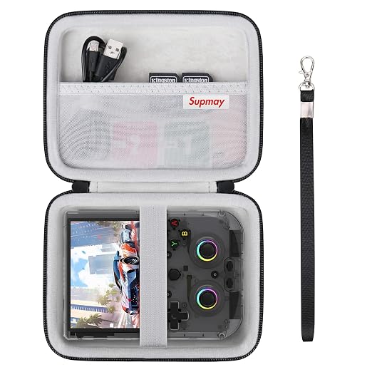 Supmay Hard Carrying Case for RG406V/ RG405V Handheld Game Console, Retro Game Protective Case with Zipper Mesh Pocket for SD Card, USB Charging Cable, User Manual, Black by Supmay
