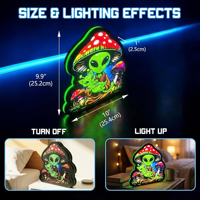 Alien Neon Sign & Night Light, Dimmable LED Light Signs for Bedroom Wall Decor Game Room, Vibrant Cosmic Acrylic Desk Lamp - Image 6