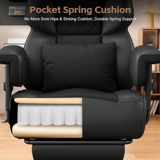 Vonesse Office Chair, Desk Chair with Soft Adjustable Armrests, Ergonomic High Back Gaming Chair with Lumbar Support, Executive Computer Chairs with Footrest (PU Leather, Black) - Image 7