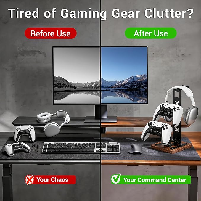 Gaming Headset Stand Game Headphone Organizer Controller Holder for Gamepad | Gaming Headphones Stand Gamepad Organizer Game Earphone Hanger Controller Hook for Desktop,Gaming Desk Accessories Black - Image 6