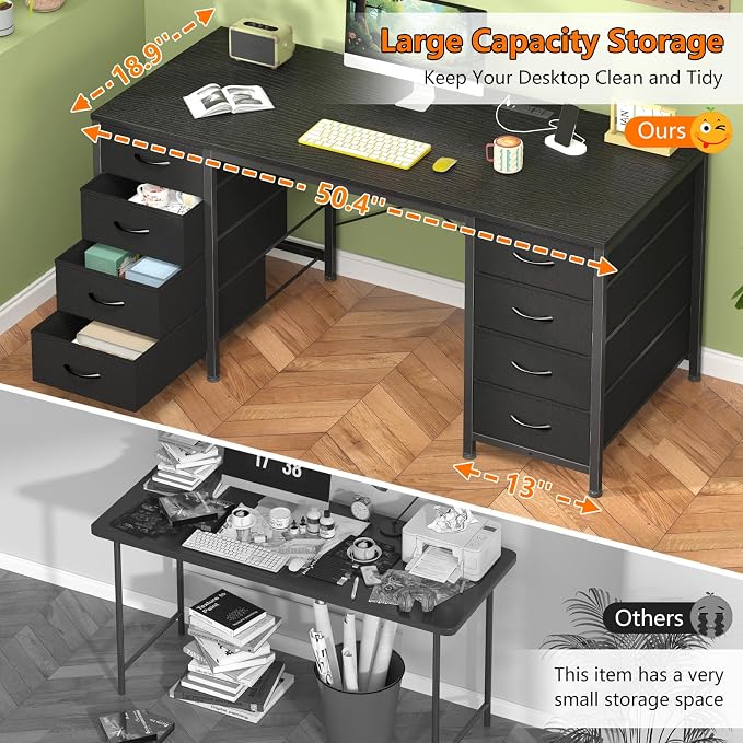 50 Inch Computer Desk with 8 Drawers for Home Office, Bedroom, Living Room - Image 5