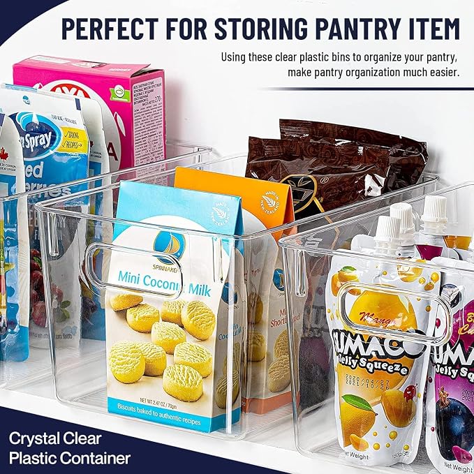 Clear Plastic Storage Bins, Pantry Organizers and Storage Containers Fridge Organizer Bins for Organizing Kitchen Cabinet Organizer Bin Bathroom Freezer Refrigerator Organization - Image 5