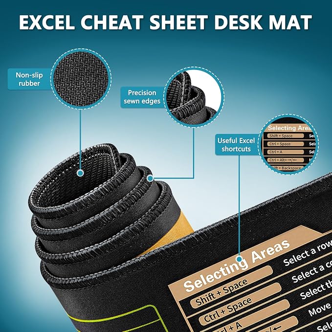 Excel Cheat Sheet Desk Pad - Large Mouse Pad - Excel Cheat Sheet Desk Mat, Non-Slip Base Mousepad Suitable for Office, Computer Games, Desk Mat and More (31.5" x 11.8") - Image 2