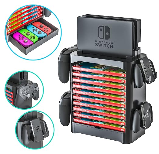Skywin Game Storage Tower + Game Card Stand for Nintendo Switch - Game Holder Disk Rack and Controller Organizer and a Card Case that Hold Up to 28 Games - Image 2