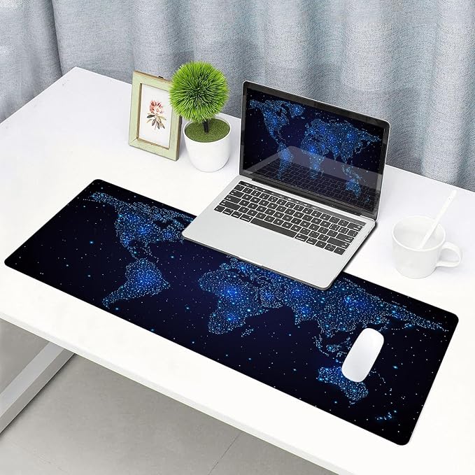Large Gaming Mouse Pad with Stitched Edges, Desk Pad Extended Keyboard Mat, Non-Slip Rubber Base Mousepads for Laptop, Office, Home, 31.5X11.8 inch Galaxy World Map - Image 6