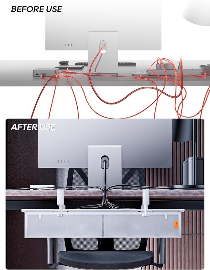 27" No Drill Under Desk Cable Management Tray (White) - Image 4