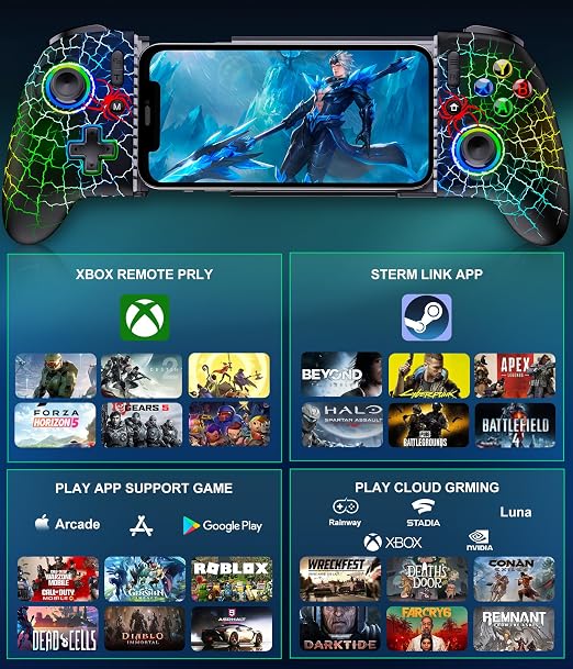 Mocagen Phone Controllers for iPhone/Android/Switch/Oled/Switch 2 - Hall Effect Joysticks & Triggers, Mobile Gaming Controller with 7 RGB Light, Macros, Turbo, Keylinker APP, Mac - Image 6