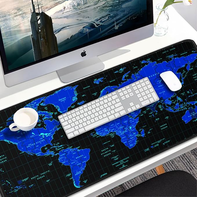Gaming Mouse Pad, 31.5x15.7 inch Large Extended Computer Keyboard Mouse Mat, Water Resist Non-Slip Mousepad Rubber Base Long XXL Desk Mouse Pad for Work & Gaming, Office & Home, Blue Map - Image 7
