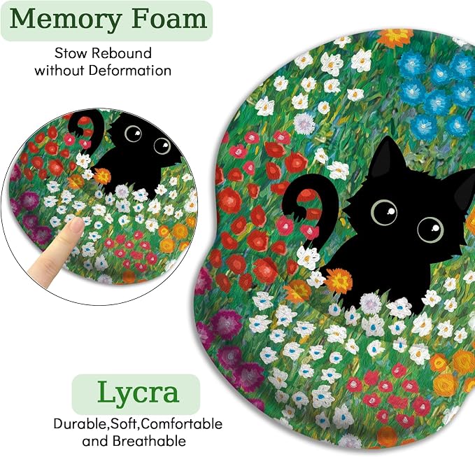 LIMKRIAN Black Cat Ergonomic Mouse Pad with Gel Wrist Rest, 9.8 x 8.6 in - Image 5