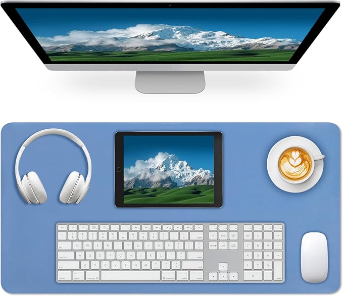 Leather Desk Pad Mat, Blue Desk Mat, 23.6" x 13.7" | Non-slip and Waterproof Computer Mat, Desk Protector for Office/Home, Desk Accessories by Meetcolor