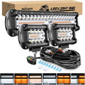 Nilight 12Inch 300W LED Light Bar 2PCS 4Inch 60W Light Pods Amber White Strobe 6 Modes Memory Function Reset Function Off Road Truck with 16AWG Wiring Harness Kit-3 Leads, 2 Years Warranty by Nilight