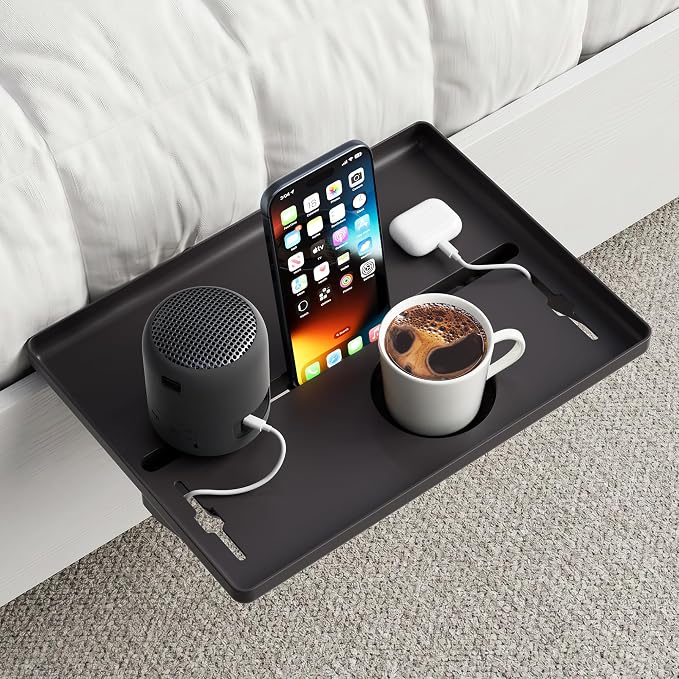 JOYMOOP Clip-On Bedside Shelf for Bunk Beds, Dorm Room Essentials, Bedside Caddy, No-Tool Install Bed Side Table Storage for Loft, Platform Beds, Nightstand Caddy for Phone, Glasses, Book, Black - Image 14