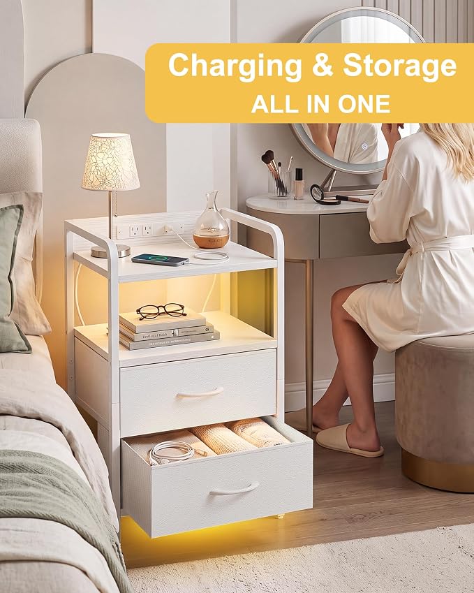 Fixwal Led Nightstand with Multiple Gradient Color Light Effects, White - Image 3