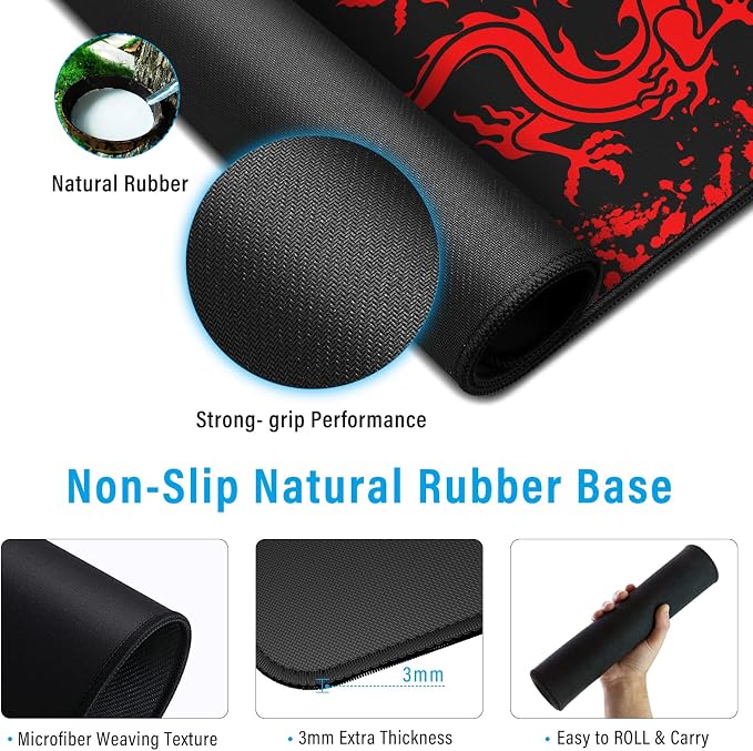 JIALONG Gaming Mouse Pad Large Size 35.4x15.7 inches Extended Desk Mousepad with Personalized Design for Laptop, Computer PC - Red Dragon - Image 3
