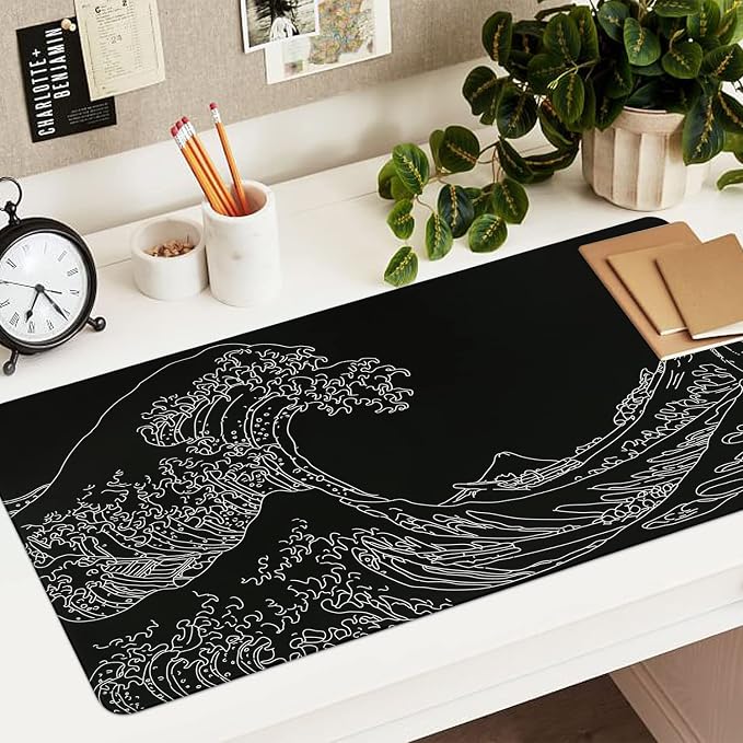 iCasso Mousepad,Gaming Mouse Pad,Black Wave of Kanagawa | Large Desk Mat,Big Rubber Base Mouse Mat with Stitched Edges,Computer Keyboard Desk Pad for Work Office Home - Image 8
