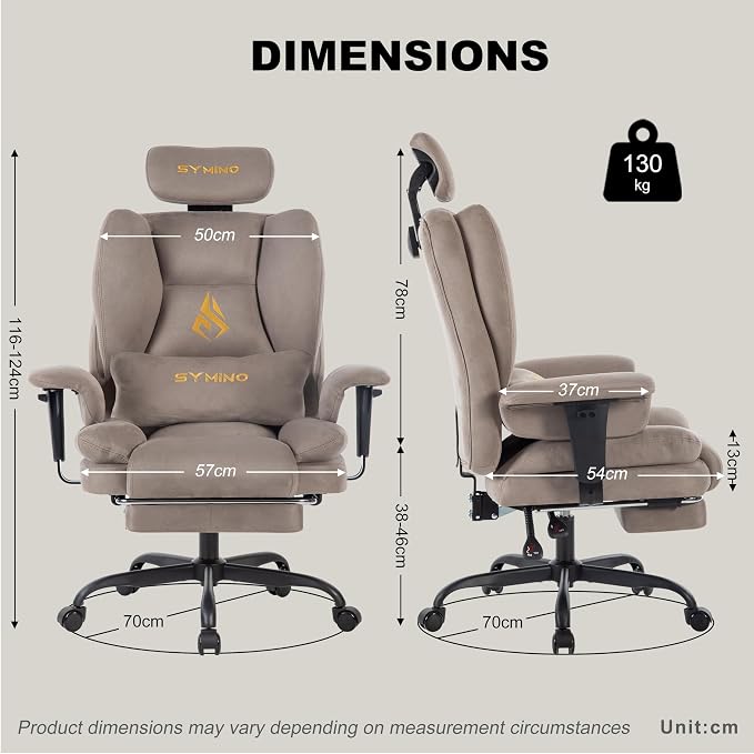 Symino Gaming Chair with Foot Rest, Unique Up/Down Armrests, Twill Fabric Ergonomic High Back Chair, 150° Recline Solid Color Computer Desk Chair, Light Coffee - Image 3