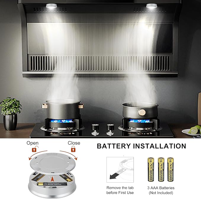BIGMONAT LED Puck Light, Stick on Lights, Closet Lights Battery Operated, Tap Lights, 60 Lumens Touch Light, Under Cabinet Lighting, Ideal for Kitchen Cabinets, Closets, 3-Pack, Silver - Image 4