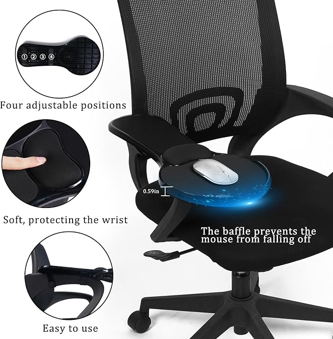 Ergonomic Arm Rest Mouse Pads for Chairs,Mouse pad Chair Attachment | Upgrade Adjustable Chair arm Mouse pad, Gaming Covers for Elbows and Forearms Pressure Relief - Image 3