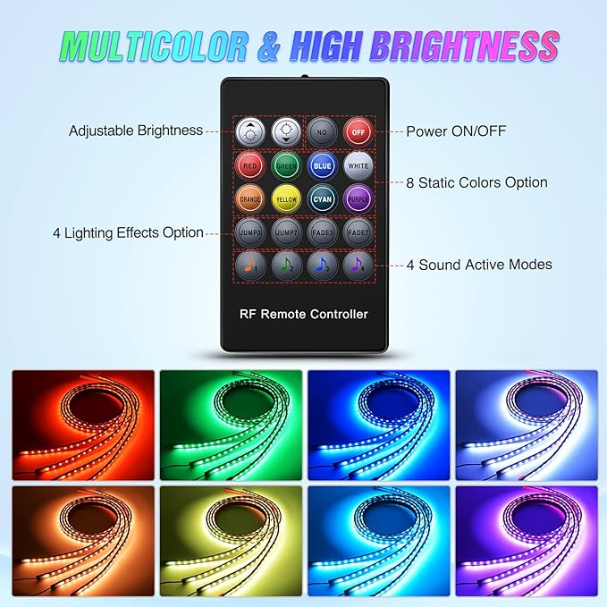 Nilight 4PCS RGB LED Underglow Lights for Cars with Wireless Remote - Image 3