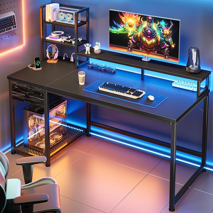 EnHomee 44" Gaming Desk with Hutch and Drawers,Black - Image 2