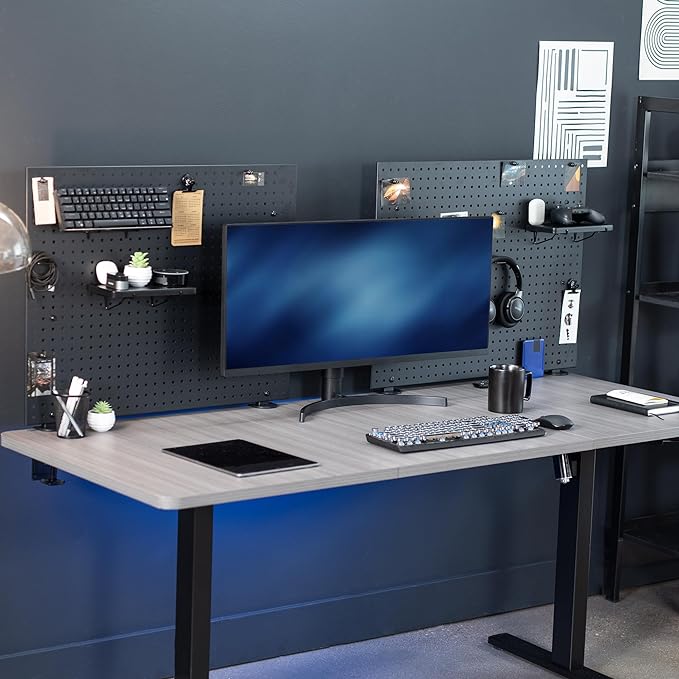 VIVO Black Clamp-on 60 x 24 inch Desk Pegboard, PP-DK30B-2 | Steel Privacy Panel, Magnetic Peg Board, Office Accessory Organizer, Above or Under Desk Placement - Image 2