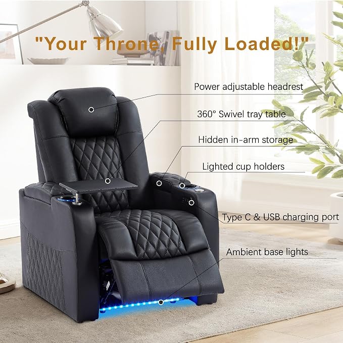 comfiroom Top-Grain Leather Home Theater Seating, Dual-Motor Power Recliner - Image 6