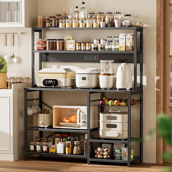 SUPERJARE Bakers Rack with Power Outlet, 47.2 Inches Coffee Bar with Basket - Image 2
