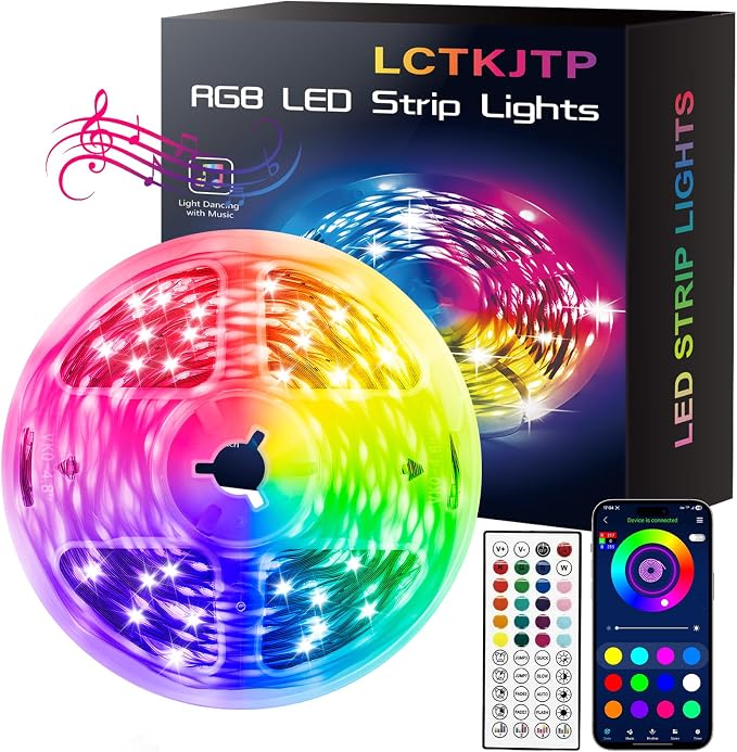 LED Strip Lights,RGB Music Sync Color Changing Led Lights with Smart App Control Remote & Remote Control,LED Lights for Bedroom,Room Essential,Sense of Atmosphere Decorations(65FT-1Roll) by Widicoko
