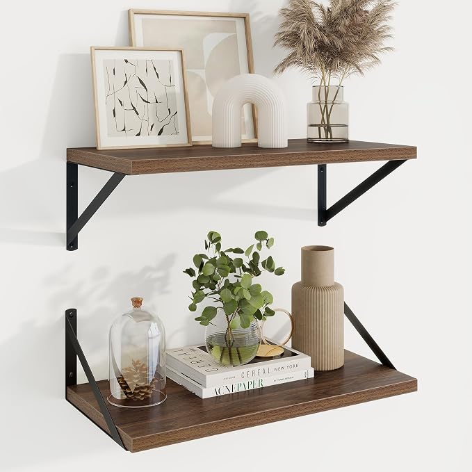 Axeman 20 Inch Floating Shelves, 10 Inch Deep Walnut Wall Shelves Set of 2 by Axeman